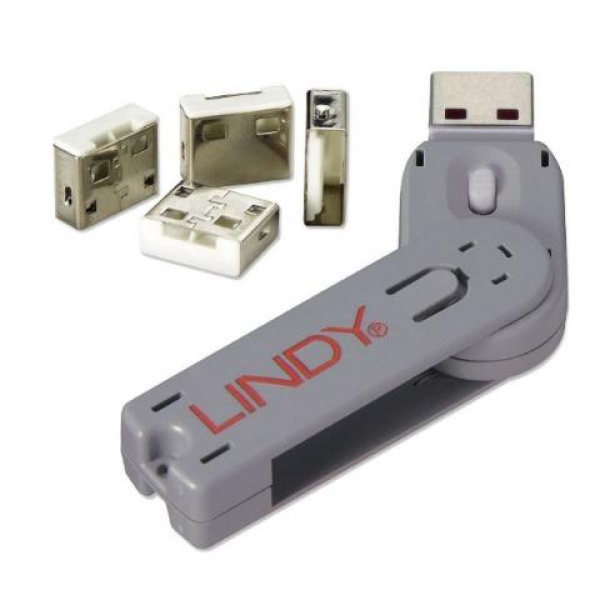 USB port blocker Lindy 1 key 4 blocks white