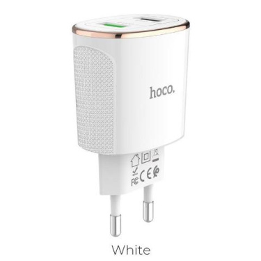 Φορτιστής usb πρίζας τοίχου Hoco C60A QC3.0 3.4A 2x usb white
